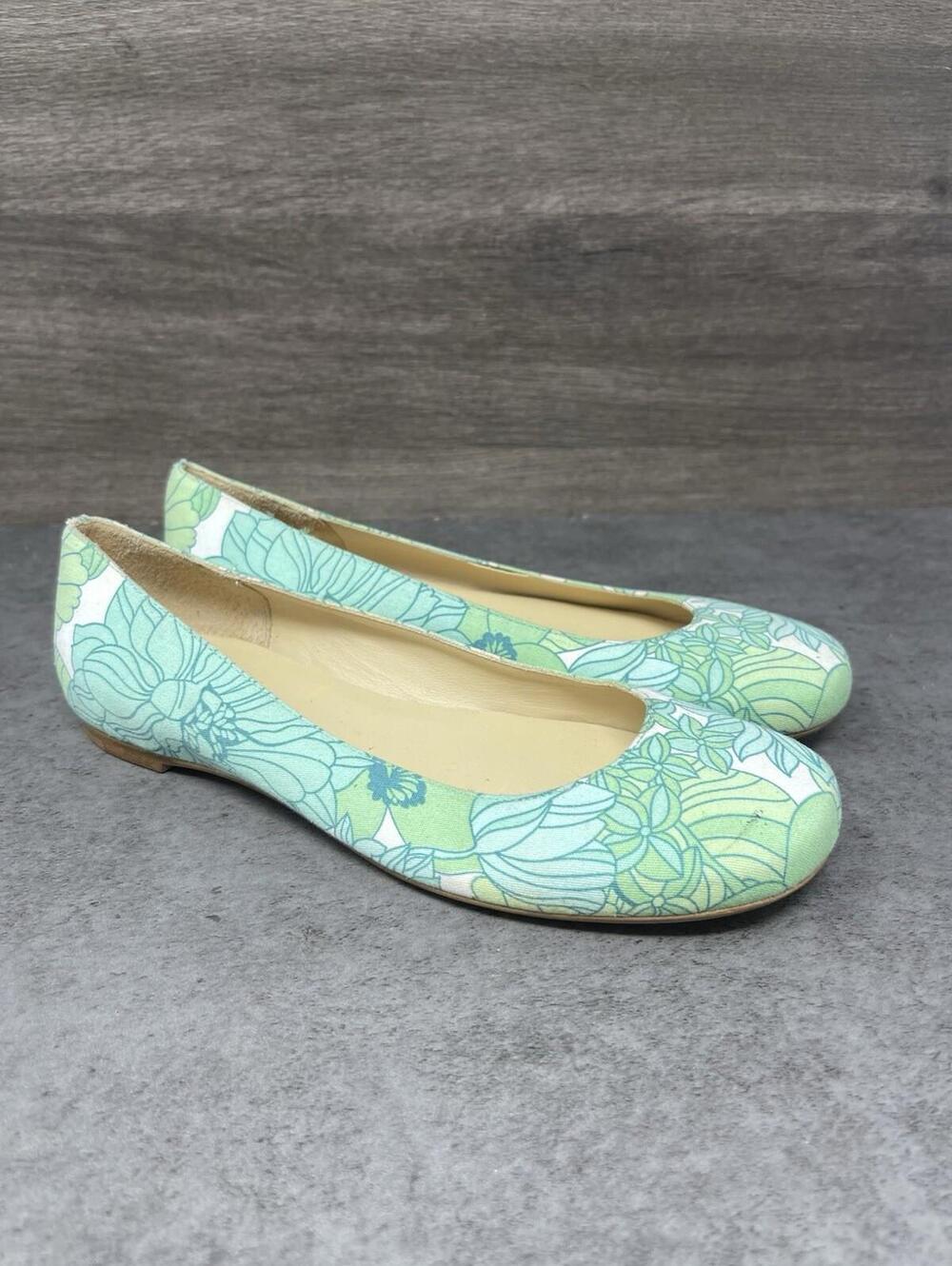 Ann Taylor LOFT Ballet Flats Womens Size 5.5 Green Floral Slip On Shoes - Picture 4 of 8
